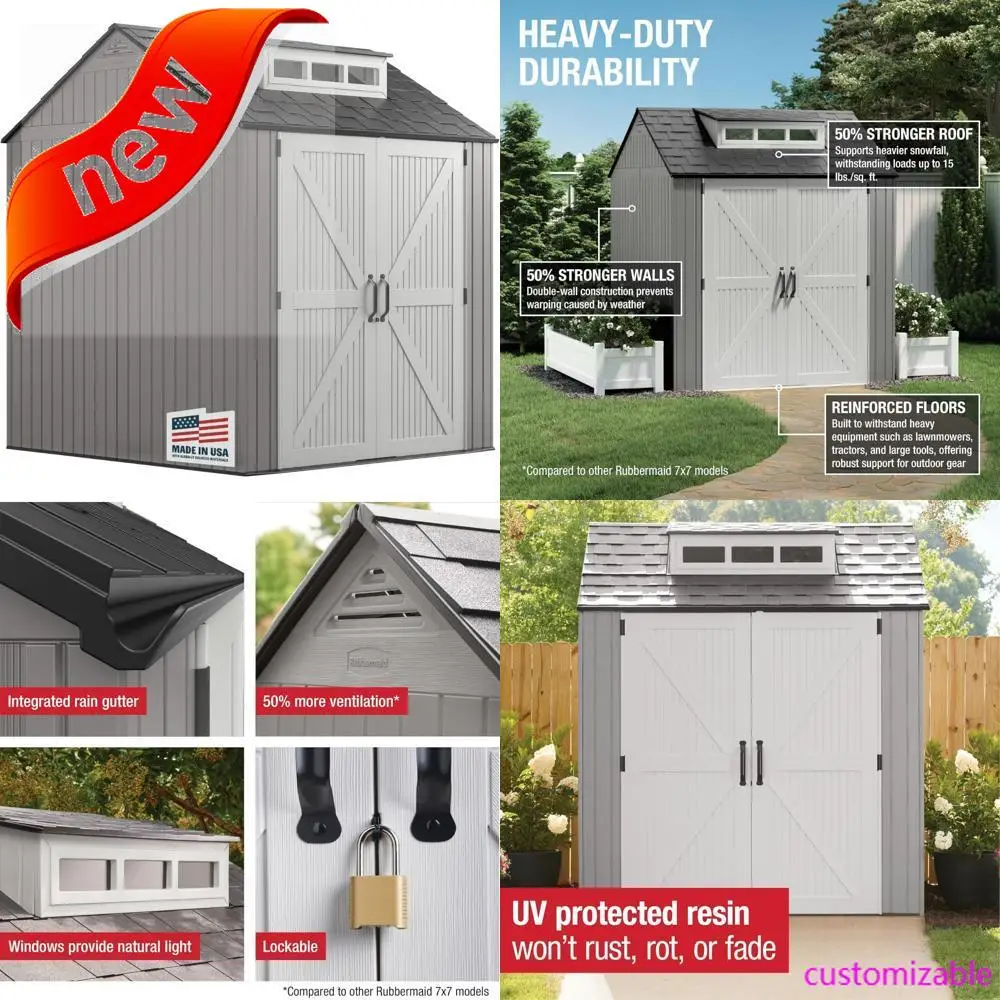 2025new-weatherproof Gray Rubbermaid Resin Storage Shed with Floor - 7x7 Ft