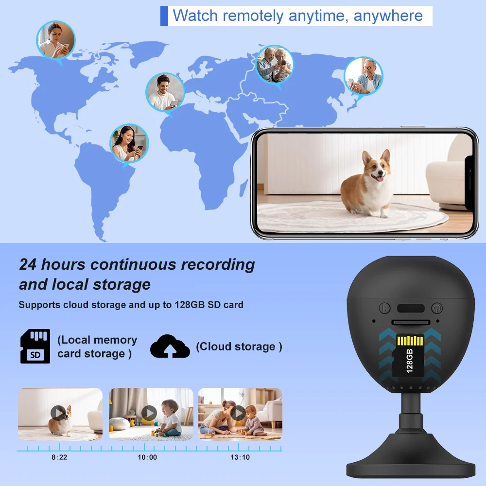 Wireless Mini WiFi Security Camera with Night Vision Motion Detection Home Security Camera Audio Video Recorder Smart Home