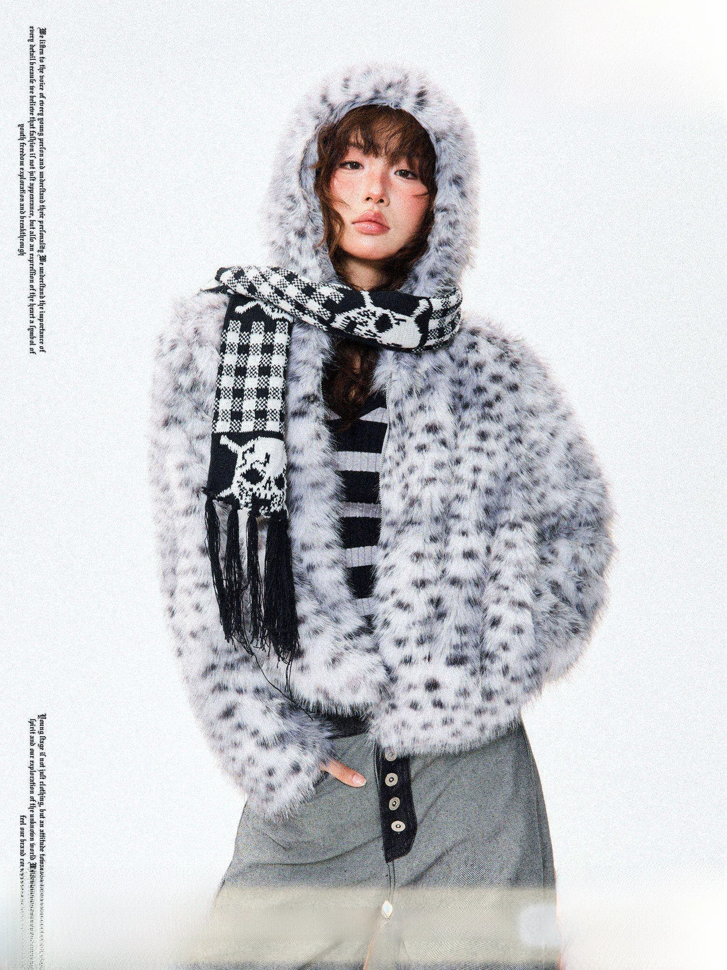 

Женское зимнее меховое джинто Young Stage American Sle с леопардовым принтом, теплый топ, облегающее пальто в стиле ретро для поездок на работу