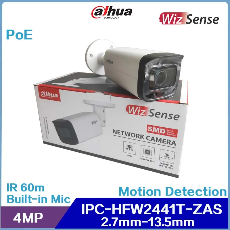 Dahua IPC-HFW2441T-ZAS 4MP IR 60m Vari-focal 2.7-13.5mm Bullet WizSense Network Camera, Built in MIC