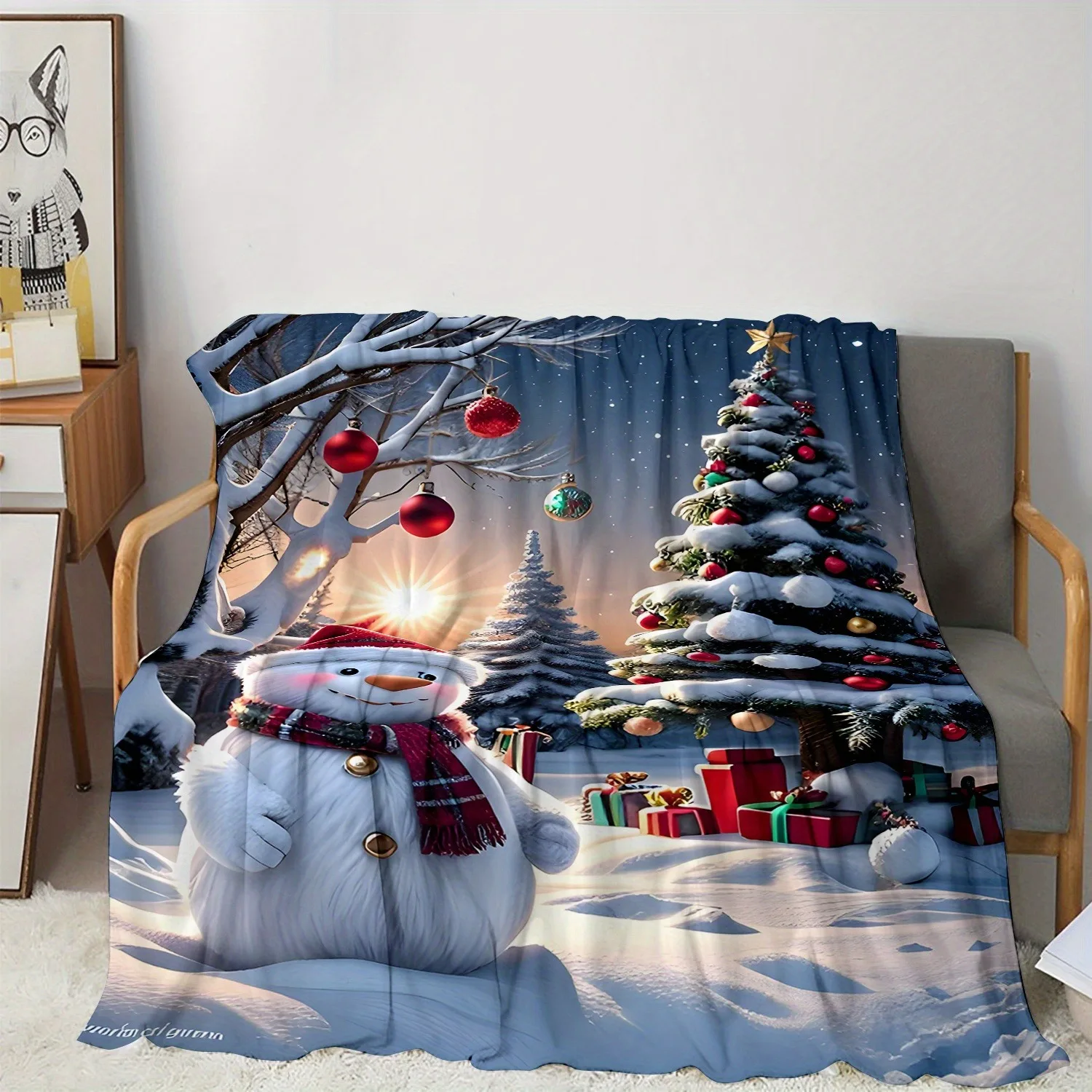 Bild 4: 1 Stück Weihnachts-Schneemann-Muster-Decke, Sofa, Bett, Reisen, Mittagspause, Flanelldecke.