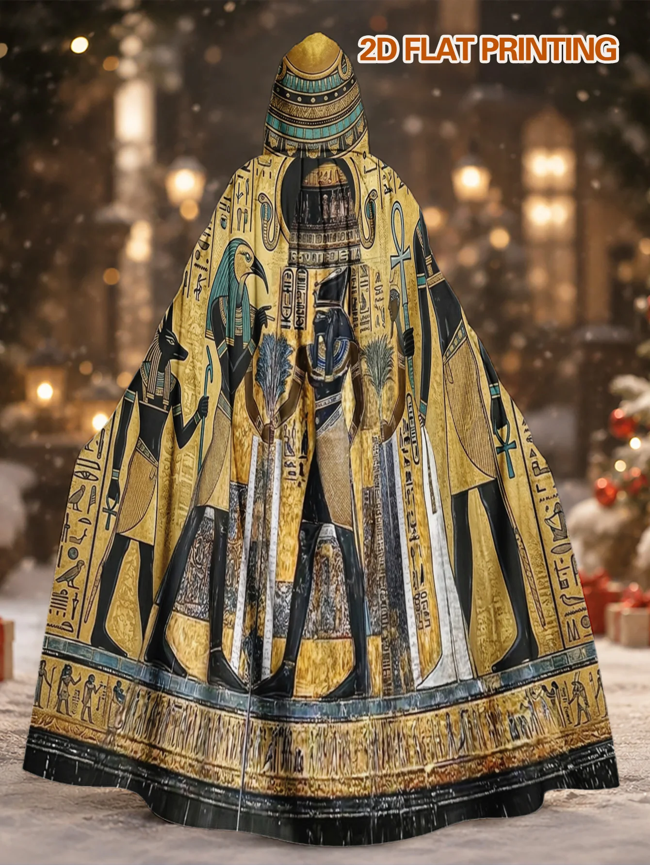 Customization 1pc, Halloween Cloak And Christmas Costume With Ancient Egyptian Hieroglyphs Art Design, Adult Hooded Robe