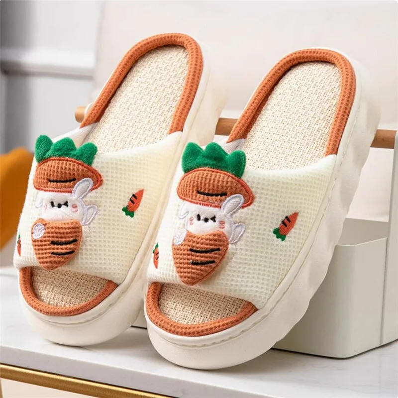 

Carrot Four Seasons Thick Bottom Linen Slippers For Women's Indoor Home Slippers Anti Slip And Linen Slippers