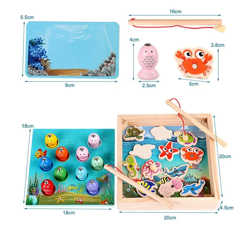 Wooden Magnetic Fishing Games Baby Early Education Puzzle Scratching Toys 3D Fish Brain Development Montessori Teaching Aids