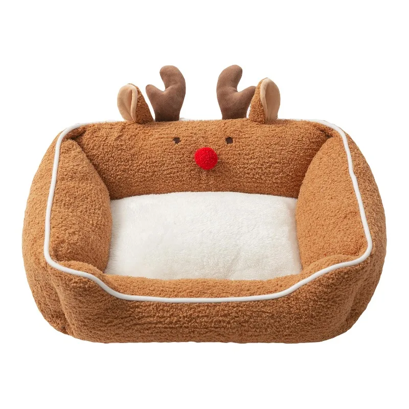 

Рождественская кровать для домашних животных — теплая мягкая для осени и зимы, нескользящая подошва, подходит для кошек и собак