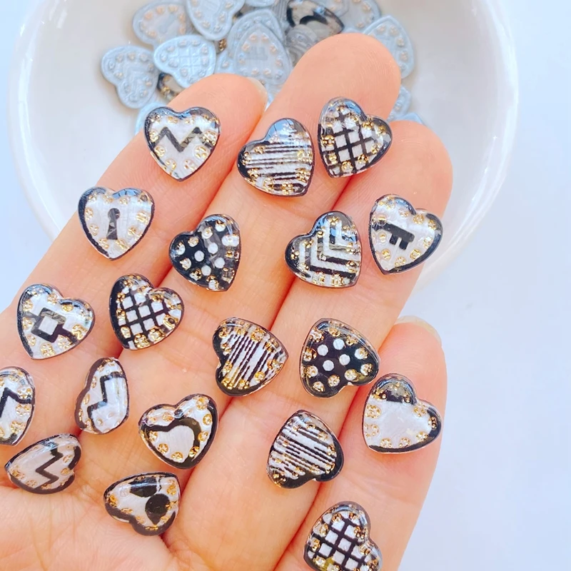 50Pcs New Cute 10mm Resin Heart-Shaped Series Flat Back Fit Phone Deco Parts Embellishments for Hair Bows Accessories