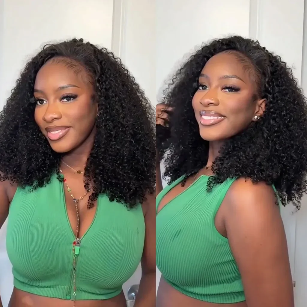 Afro Kinky Curly Half Wig with Drawstring Upgrade Invisible Strap Human Hair Wig Machine Made Wigs 250 Density Seamless Flip Over 3 In 1 Ready to Go Half Wig For Women