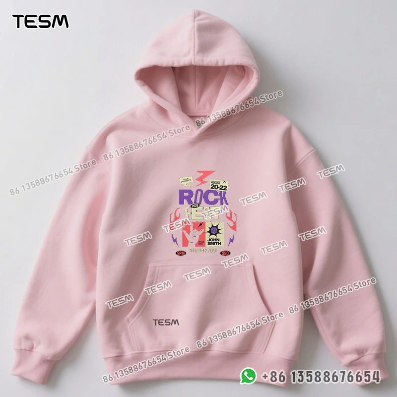 

TESM Men Women Hoodie "ROCK FEST" Themed Pattern Trendy Sweatshirt Parent-child Sports Top Party Pullover Long - Sleeves