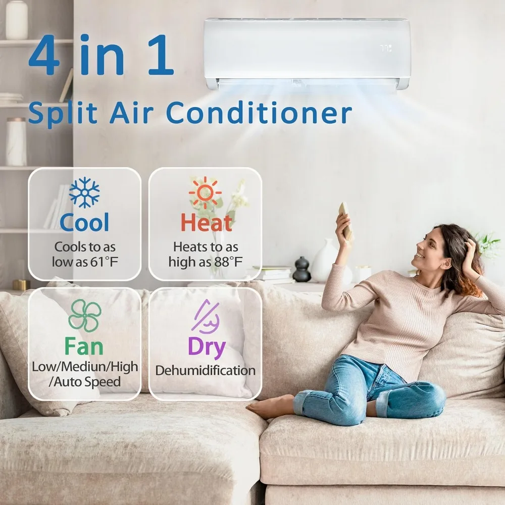 9000 BTU WiFi Mini Split Air Conditioner Heating System,19 SEER2 Cools Up to 450 Sq. Ft, 115V WiFi Enabled AC, Installation Kit