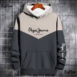 Winter Autumn Sport Hoodie Men's Patchwork Print Hooded Fashion Sweatshirt Oversized Hoodies Clothing Casual Top Loose Pullover