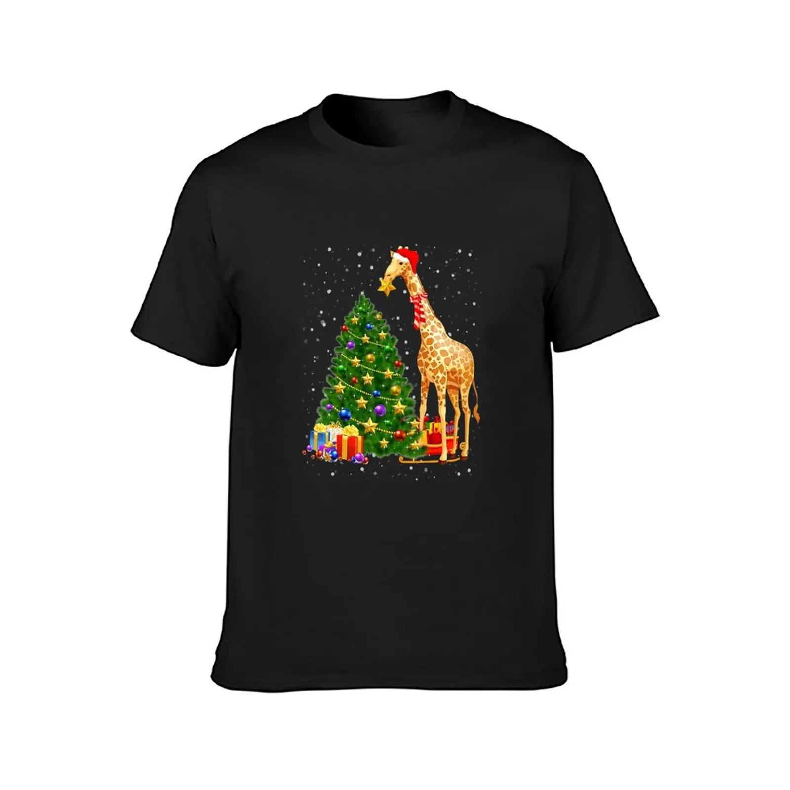 Funny Giraffe Hat In Snow Giraffe Costume Santa Christmas T-Shirt boys whites tees t shirt for men