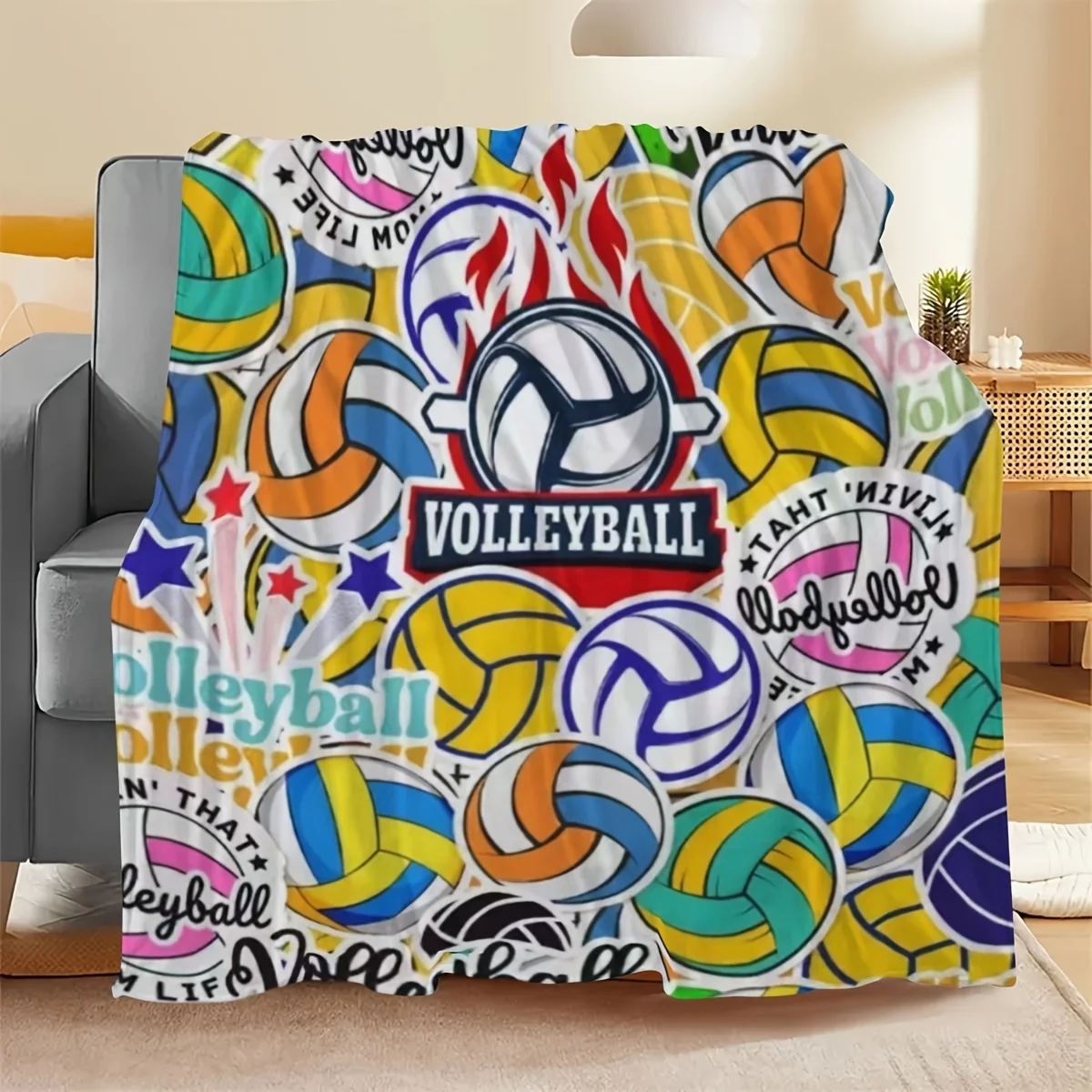 Oversized Volleyball Fleece Throw Blanket Sport Decor Gift for Athletes Game Room Nursery Athletic Lover Gift Idea