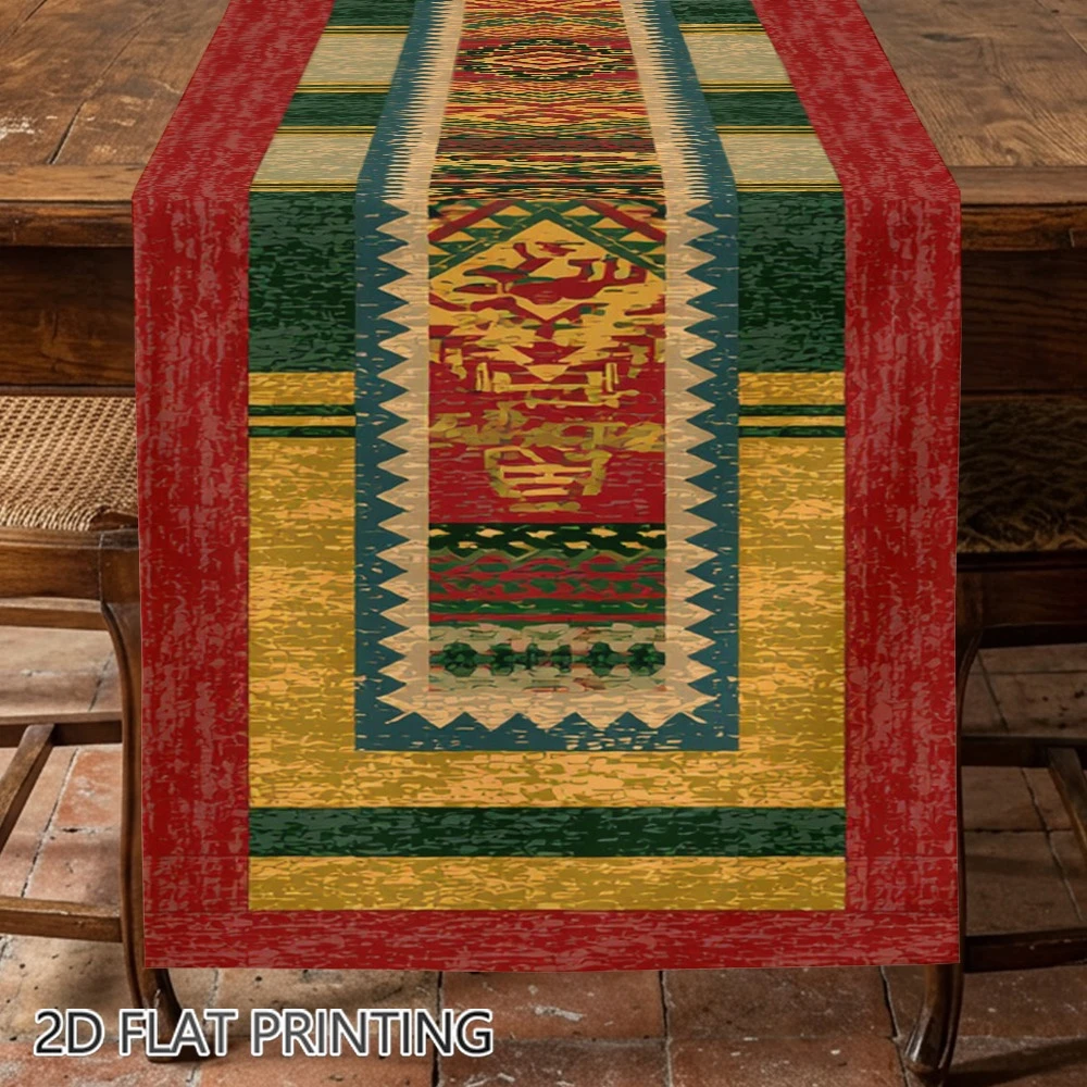 1pc Southwestern Aztec Table Runner 2D Flat Printed Bohemian Geometric Table Decor for Dining Kitchen Party Farmhouse