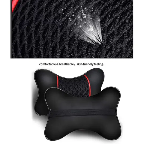 Almohada para reposacabezas de coche, correas de cuero, diseño ergonómico, cojines para reposacabezas de coche, espuma de memoria relajante para viajes, 2 uds.