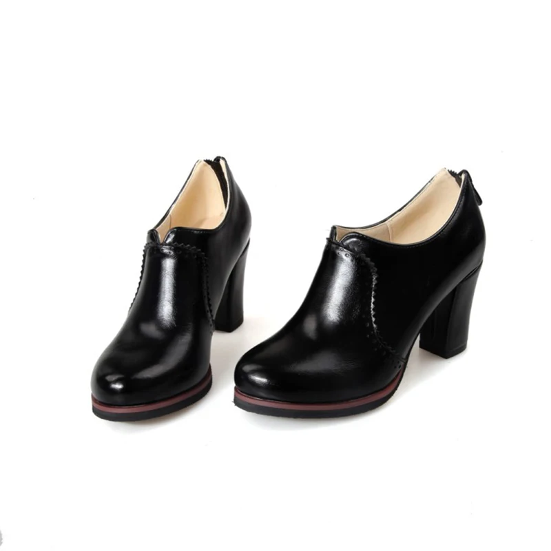 Big Size ladies high heels women shoes woman pumps Round head, thick heel, zipper, square heel and high heel