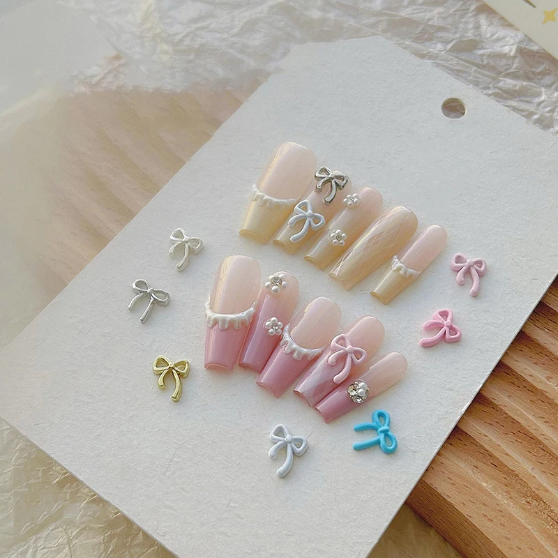 10Pcs Bow Tie Alloy Colourful 3D Hollow Out Nail Charms Manicure Art Decoration Diy Materials Accessories Gift