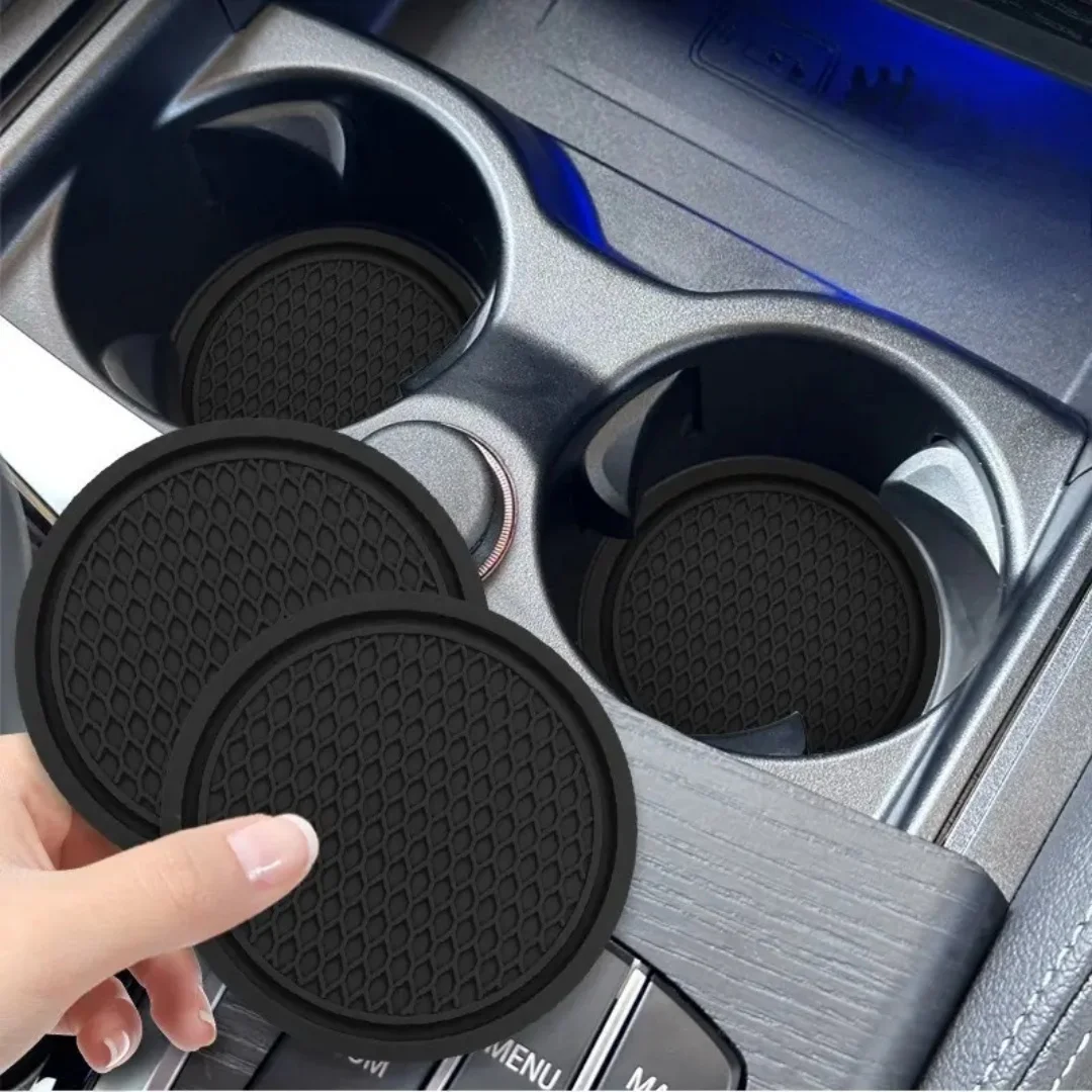 Car Cup Coaster, 4PCS Universal Auto Non-Slip Cup Holder Embedded in Ornaments Silicone Coaster, Car Interior Accessories Sets, Black - Detail 1