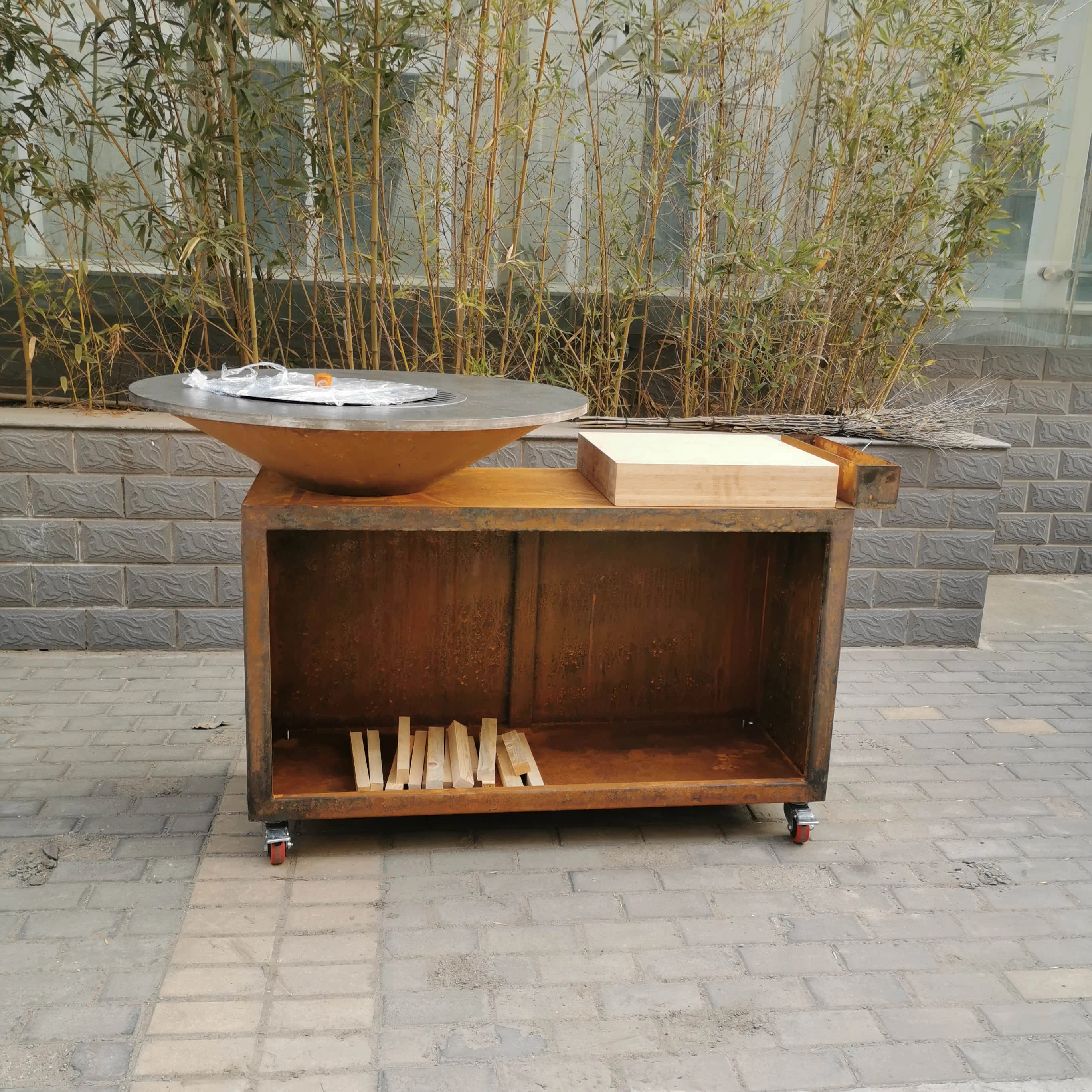 Outdoor Barbeque Corten Steel Fire Pit Bbq Grills for Backyard Corten Steel Bbq Brazier Fire Pit Heavy  BBQ Barbecue Grills