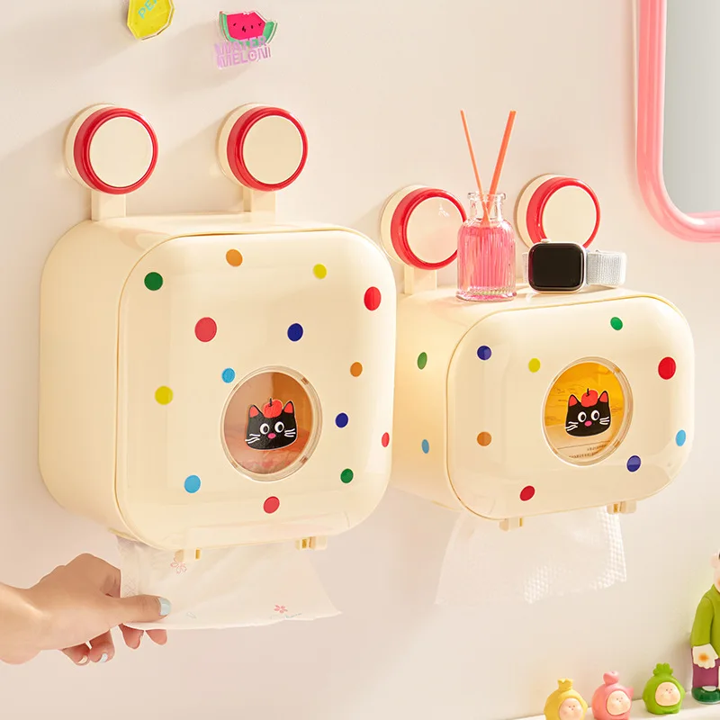 Suction cup toilet tissue box non-punching wall-mounted storage box bathroom toilet kitchen