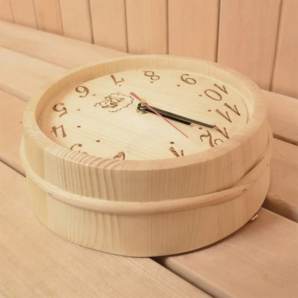 Hard-Wearing Wooden Sauna Clock with Embedded Thermohygrometer for Continuous Temperature and Humidity Display