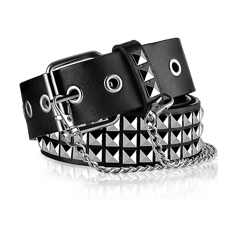 2023 New Luxury Square Bead Rivet Belt Metal Pyramid Straps Men And Women Punk Rock Hardware Jeans Designer Female Waist Belts