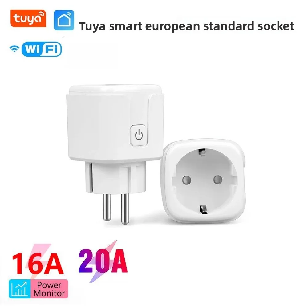 WiFi 16A-20A Socket With Power Monitoring Tuya Smart EU Plug Timer Child Lock Outlet Google Home Alice SmartThings Alexa