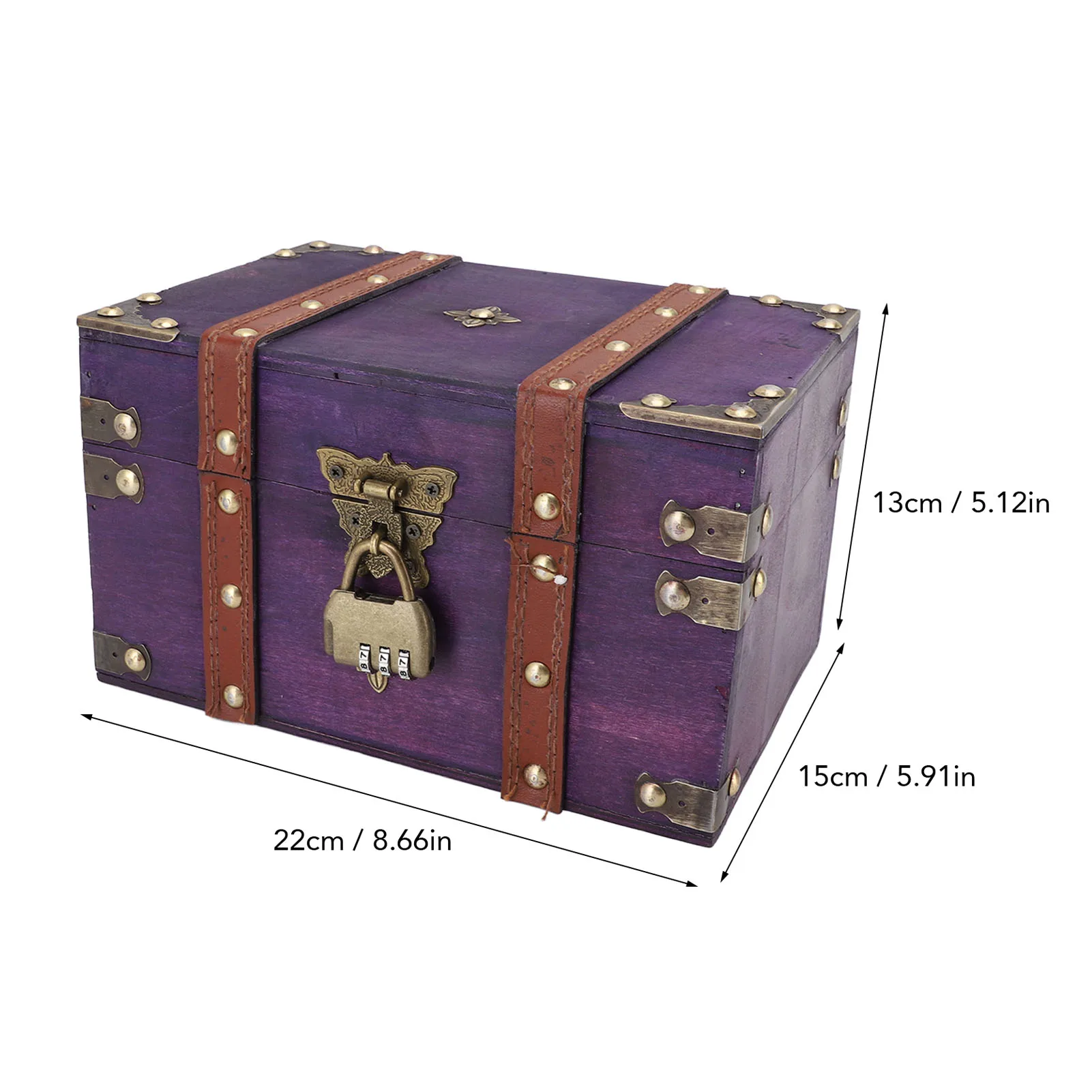 Versatile Decorative Vintage Wooden Treasure Chest Box Handmade Rectangle Small Rectangle Antique Wood Jewelry Box for Bedroom view 6