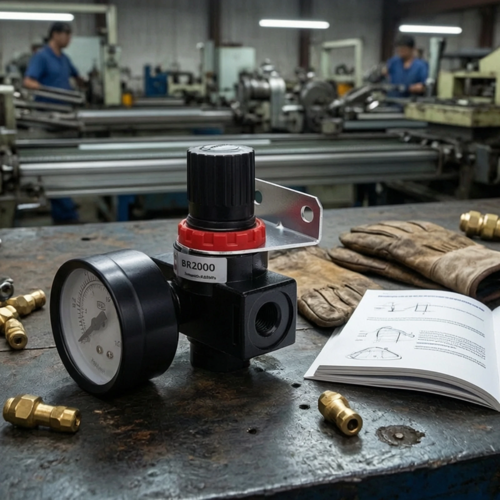 Air Pressure Regulator Adjustable Regulator with Pressure Gauge Valve Accurate Compact for Mechanics, Workshop