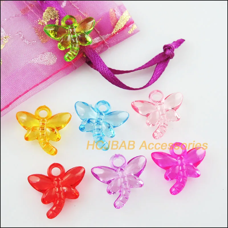 Fashion 80Pcs Clear Mixed Plastic Acrylic Animal Dragonfly Charms Pendants 17x18mm