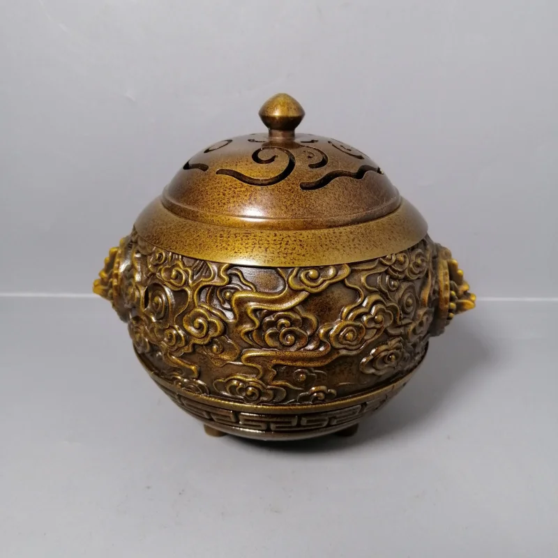 Brass with auspicious cloud dragon head, large disc offering to Buddha, incense burner for aro