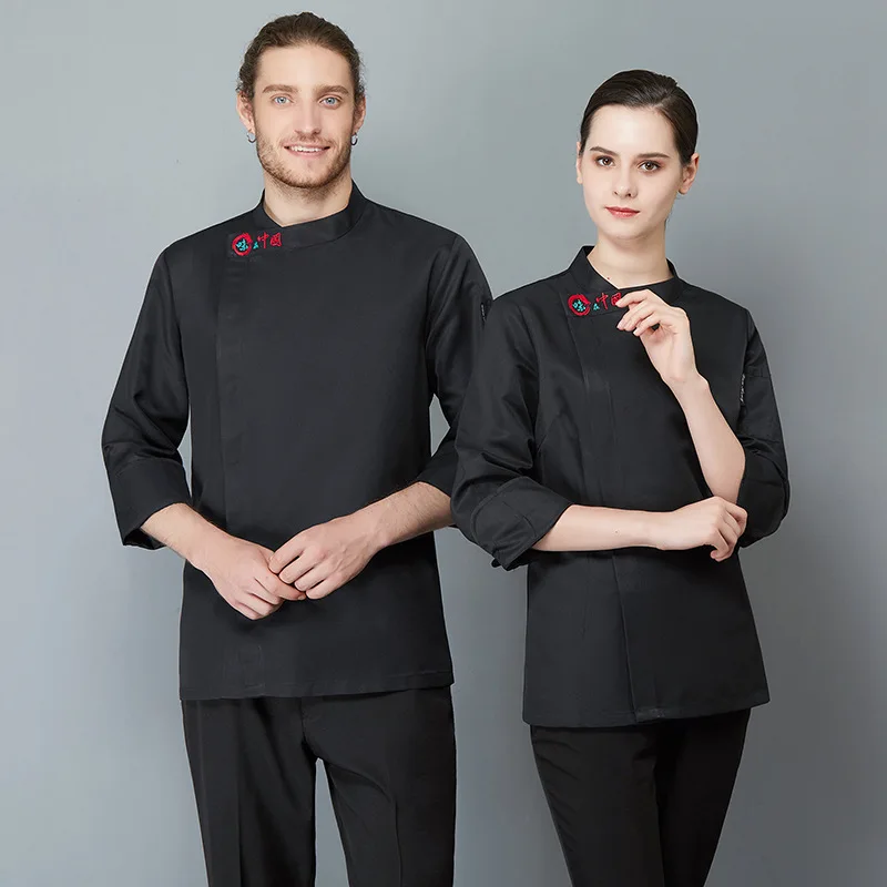 

Chef's workwear in Chinese style, kitchen clothes for hot pot restaurants, breathable long-sleeved chef's uniformA01