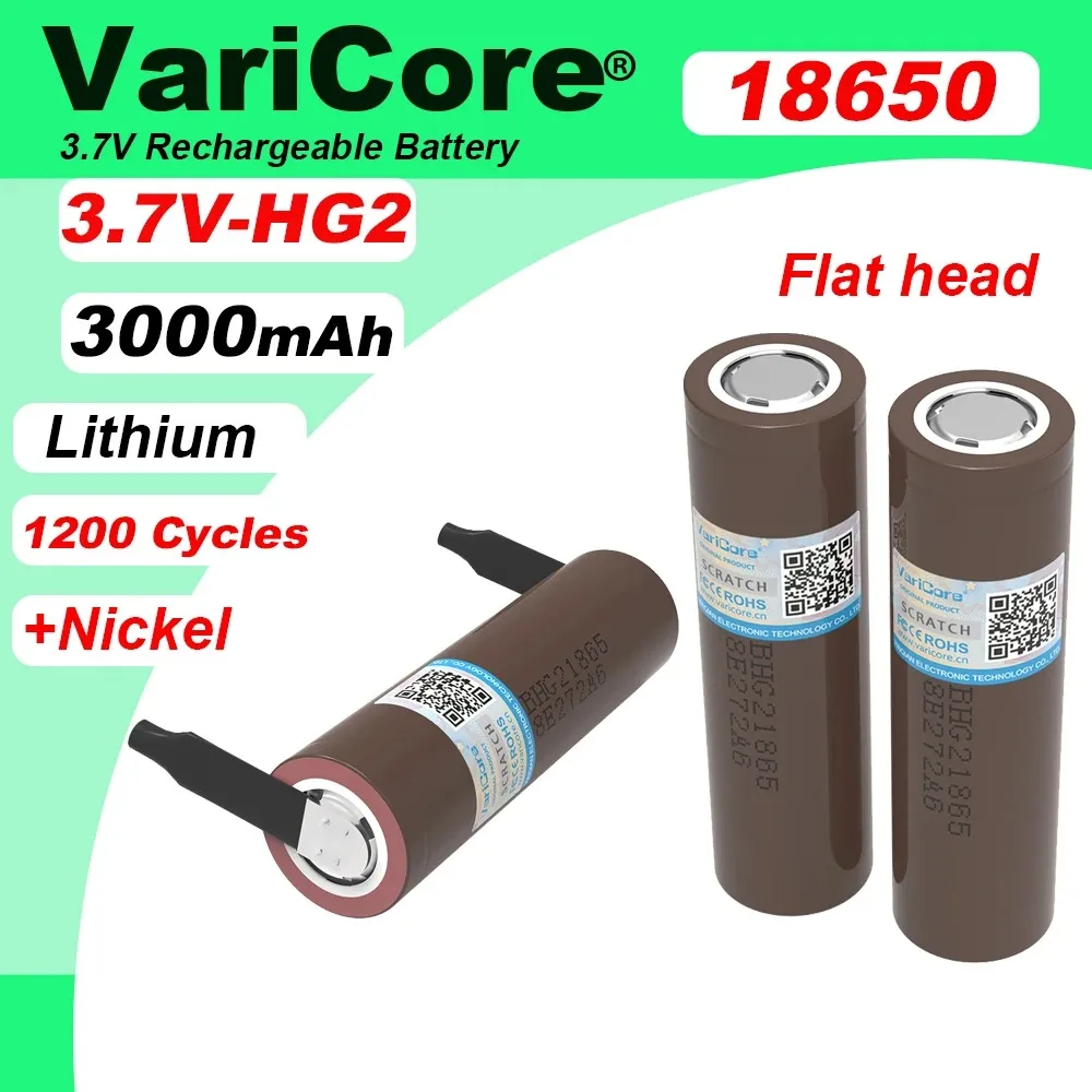 

Hot VariCore new HG2 18650 3000mAh battery 18650HG2 3.6V discharge 20A dedicated For hg2 batteries Flat head + DIY Nickel