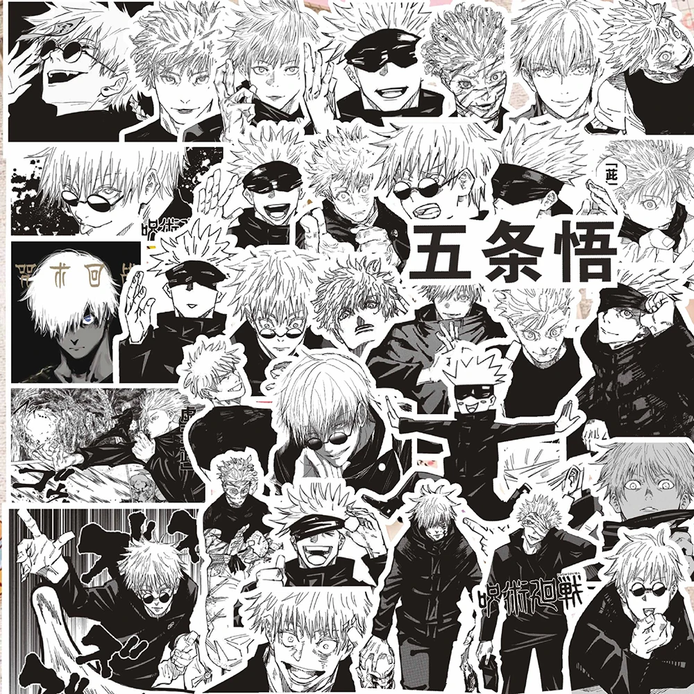 

10/30/70pcs Anime Jujutsu Kaisen Stickers Cool Black White Graffiti Satoru Gojo Decals Phone Suitcase Laptop Sticker Decoration