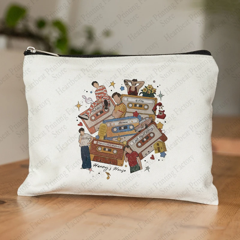 Harry’s House Pattern Cosmetic Bag Fashion Canvas Travel Storage Bag Tape Toiletry Bag Best Makeup Gift for HS Fans