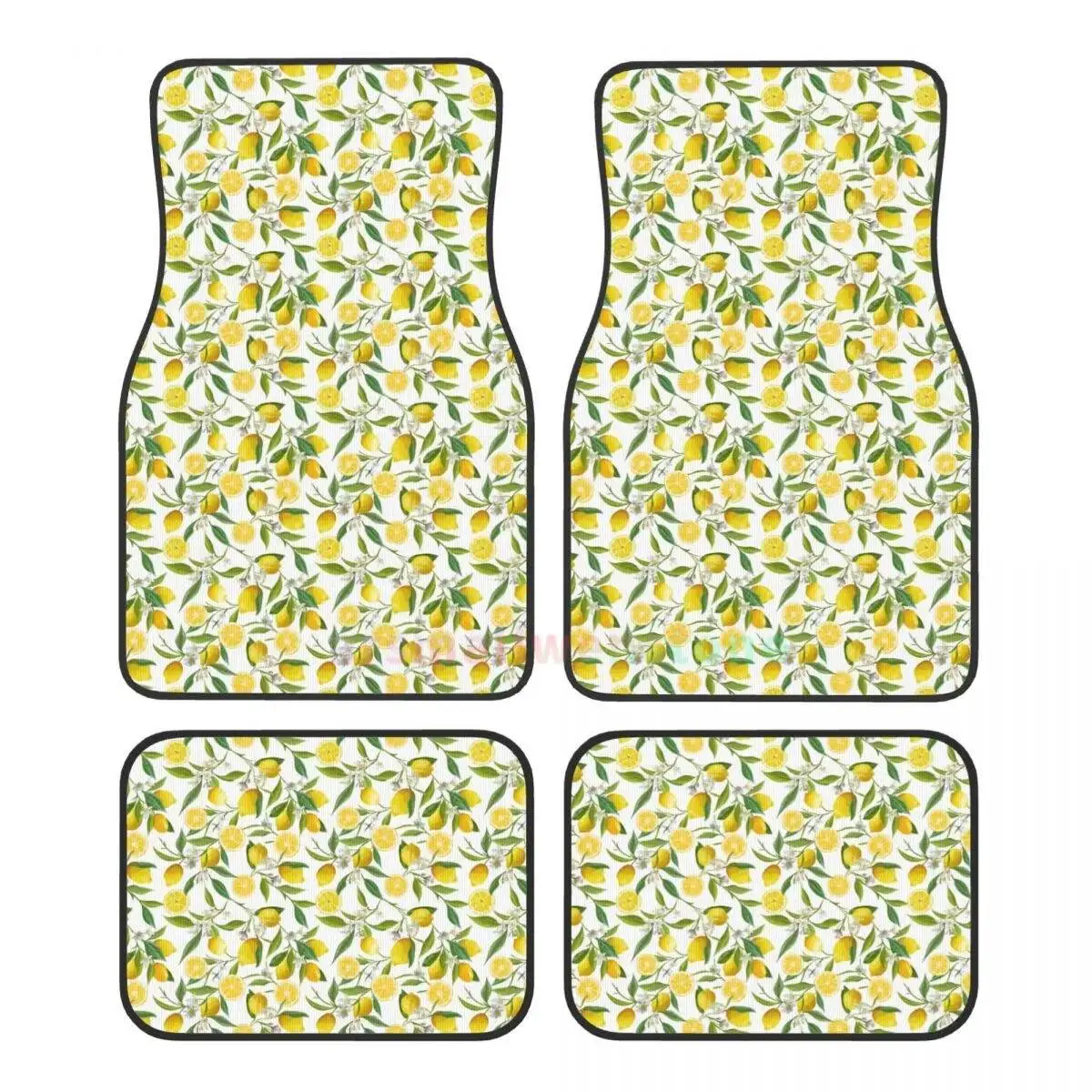 Lemon Tree Branches Flowers Leaves 4PCS Crystal Velvet Women's Car Floor Mat, Anti Fouling Car Floor Mat Car Interior