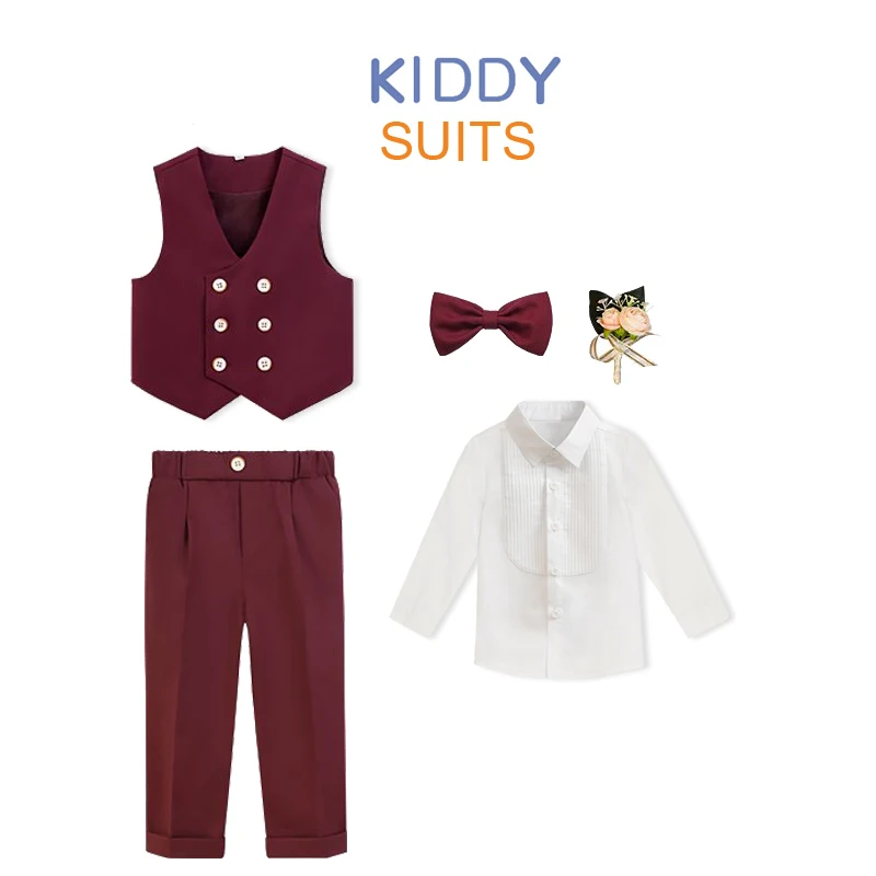 

Boys Vest and Pants Set Red Outfit for Boys Suit 3 Piece Formal Dress for Wedding birthday Halloween Christmas day Clothes set