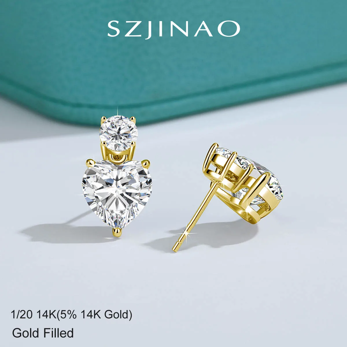 

Real 14k Gold Filled Moissanite Drop Earrngs for Women Heart Cut 9mm 3CT*2pcs Quality Lab Diamond Bride Wedding Jewelry