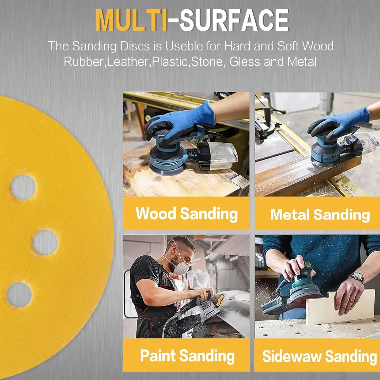 10-100PCS 5 Inch 8 Hole Sanding Discs 40-800 Grit,Gold Round Hook and Loop Sandpaper for Random Orbital Sander view 4