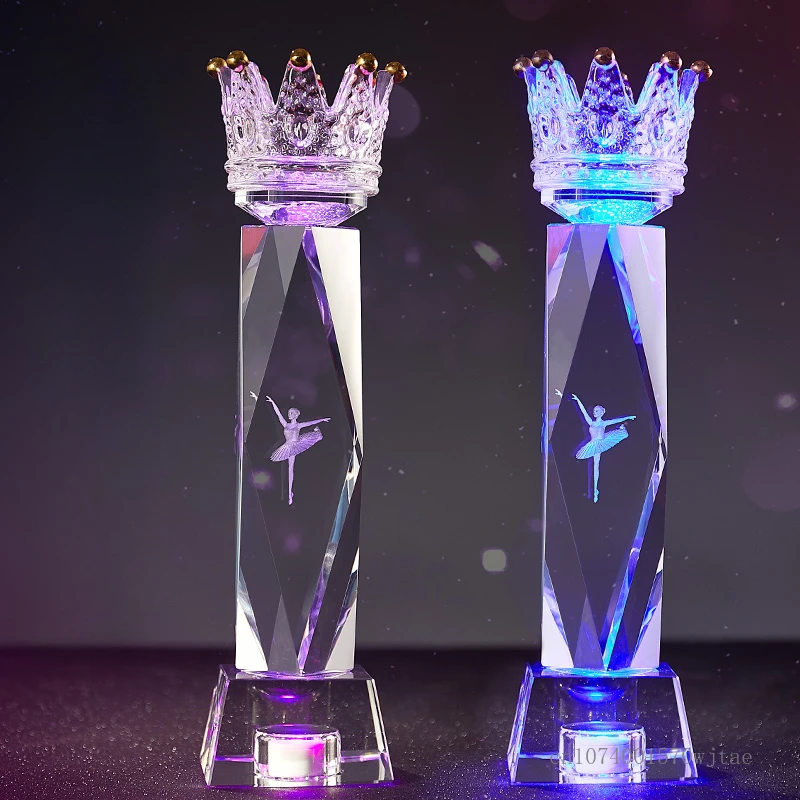 Customization Crown Crystal Trophy for Dance Competition, Creative Seven Color Light, Commemorative Awards, Home Decoration, 1Pc