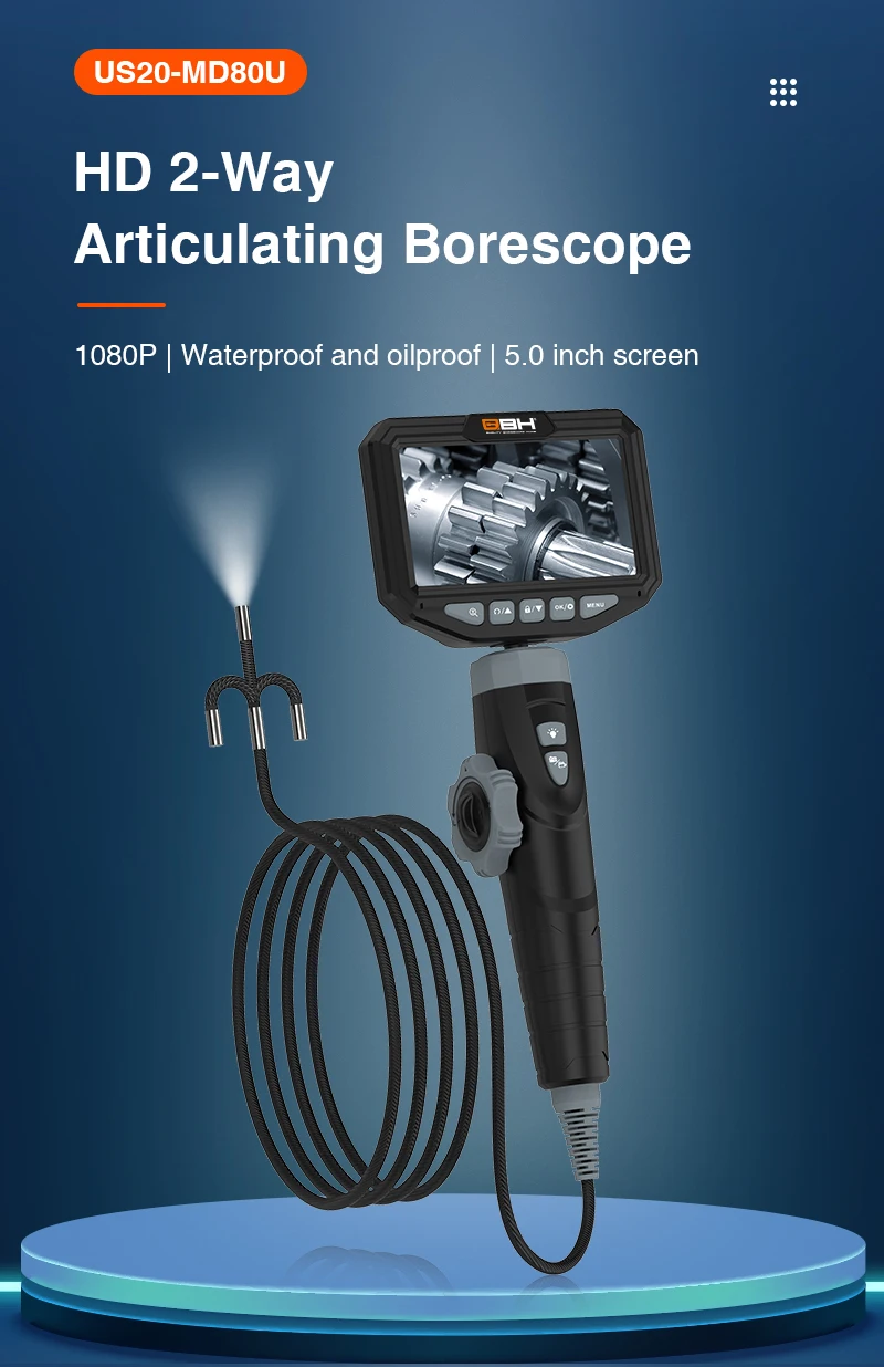 2-Way Articulating Borescope with 3.9mm HD Endoscope Camera 8GB Memory Card 5 Inch Screen and 8 Languages for Choice