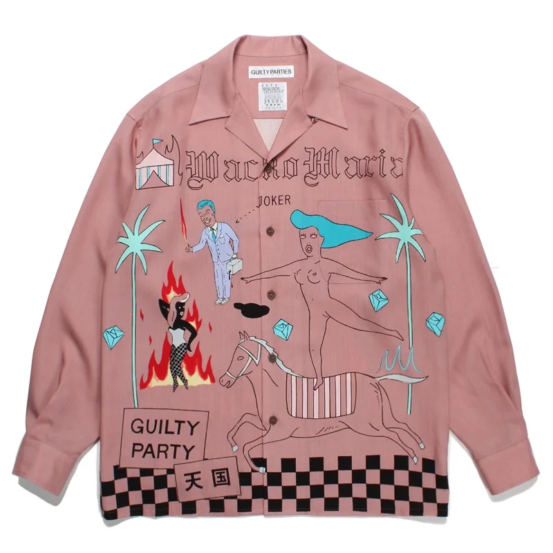 WACKO MARIA Digital Print World Peace Series Hawaii Long Sleeve Shirt Mens Womens Casual Loose High-end Shirt Fall Tops