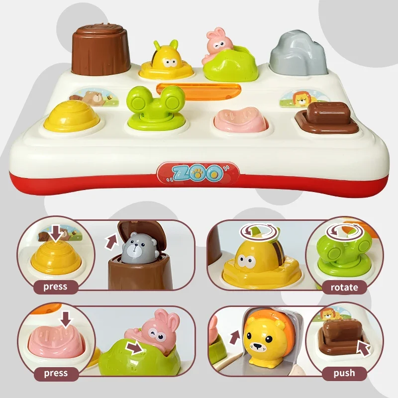 Boîte à boutons de commutation pour animaux Pop-Up, cache-cache, tri des couleurs, jouets éducatifs Montessori, cadeaux pour bébé