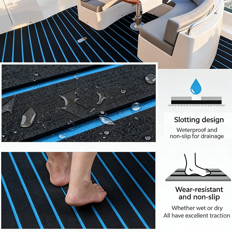 2400x450X6mm Faux Teak EVA Foam Boat Deck Mat Non-Slip Waterproof Marine Flooring Sheet for Yacht Pontoon MotorBoat
