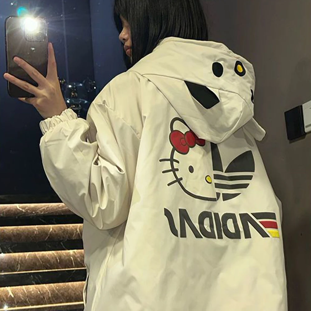 Kawaii Hello Kitty Thicken Jackets Coat Sanrios Anime Figure Baseball Uniform Warm Tops Men Women Student Harajuku Fashion Loose