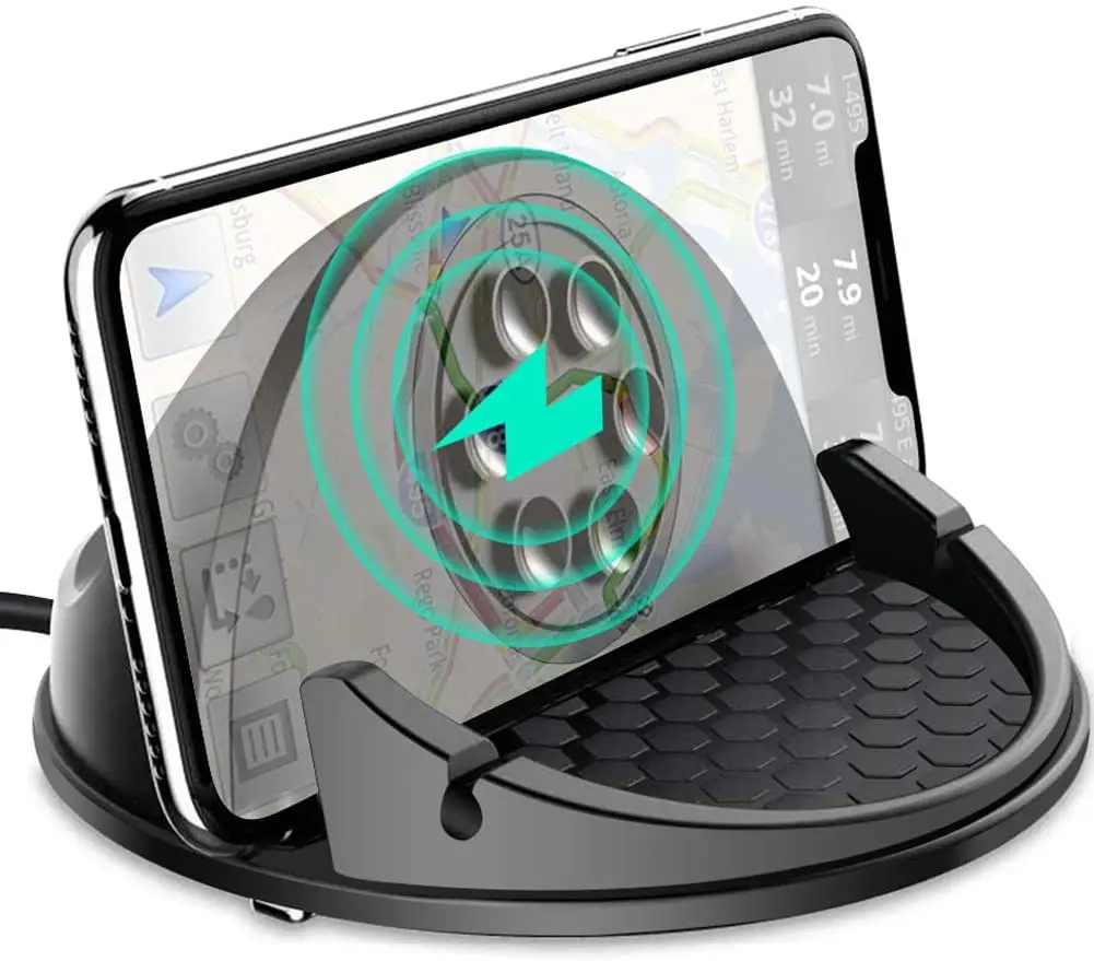 حامل هاتف خلوي لشاحن السيارة اللاسلكي، حامل هاتف شحن 15 وات لهواتف iPhone وSamsung وGoogle وما إلى ذلك. مناسبة للوحات أجهزة القياس في السيارة
