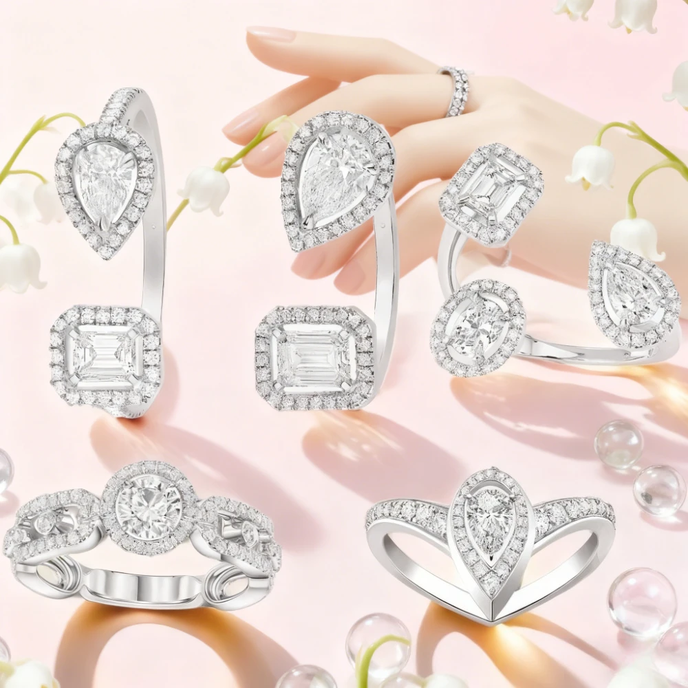 

Fashion Jewelry three-diamond sliding ring personalized design, couple ring, festival party accessory