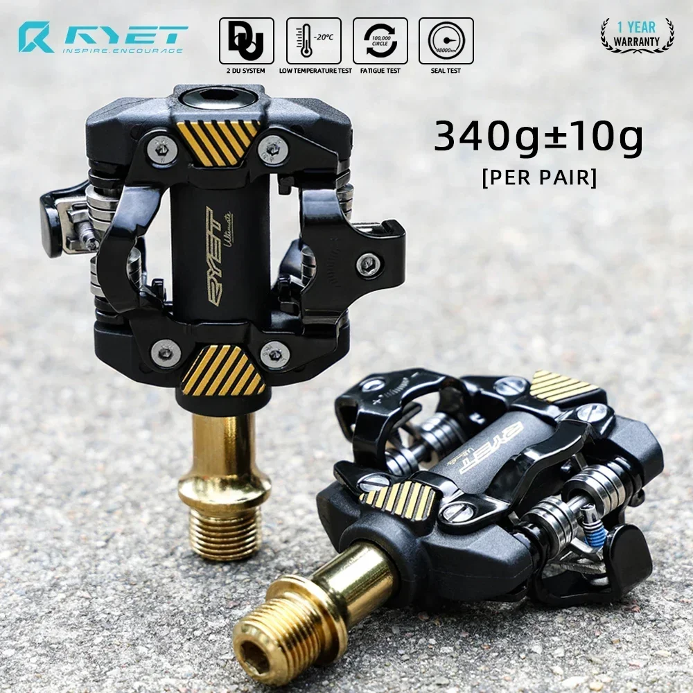 RYET MTB SPD Clipless Pedals 340g Dual Platform Carbon/Nylon Composite Sealed Bearings+DU Chromoly Steel Adjustable