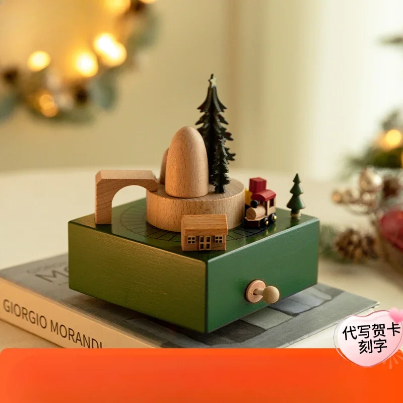 Spring Festival wooden rotating train music box birthday gifts decorative ornaments music