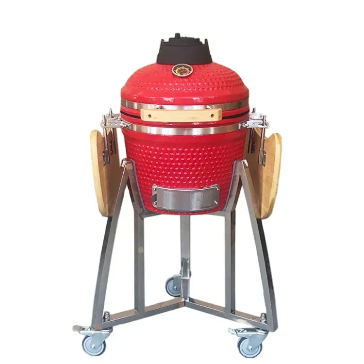 KIMSTONE 2023 New Hot Selling 16 Inch Portable Bbq Rotisserie Grill Commando Kamado Smoker With Stainless Steel Stand