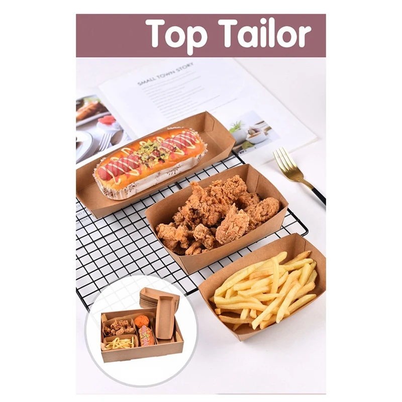 200Piece Disposable Kraft Paper Food Serving Tray Hot Dog Fries Chicken Box Kraft Paper